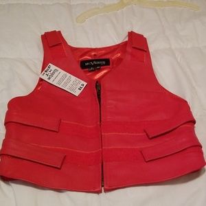 Red leather motorcycle vest